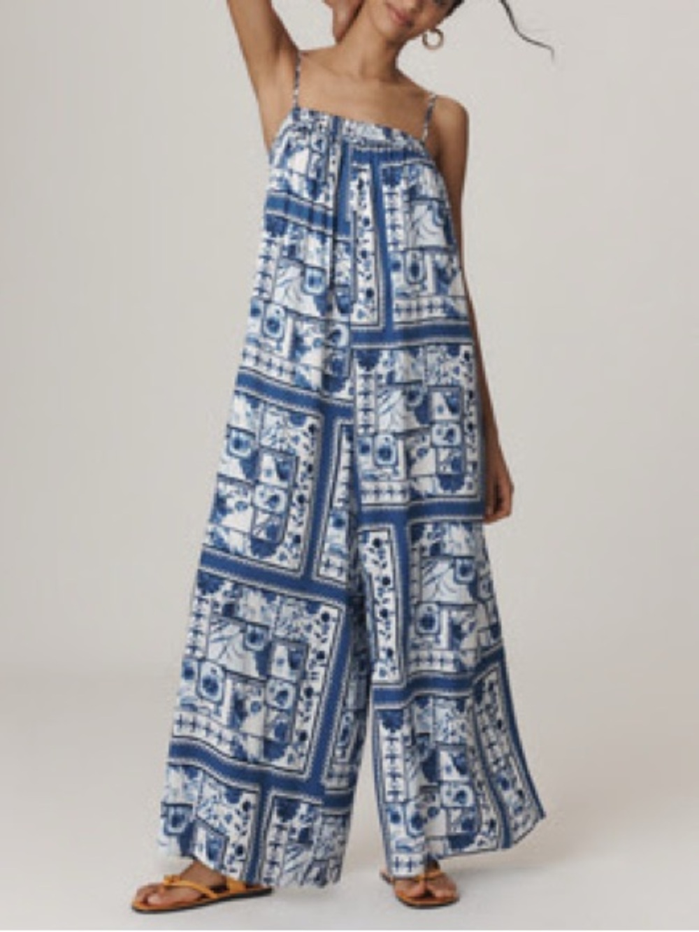 Maeve by Anthropologie Waistless Wide Leg Jumpsuit in Blue Pattern | XL | NWOT